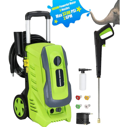 Seizeen Pressure Washer, Power Washer Electric Powered Max 3300 PSI 2 GPM, 1800W Electric Pressure Washer W/Foam Cannon & 7.3M Hose, Powerful Water Washer for Car Motorcycle House Garden