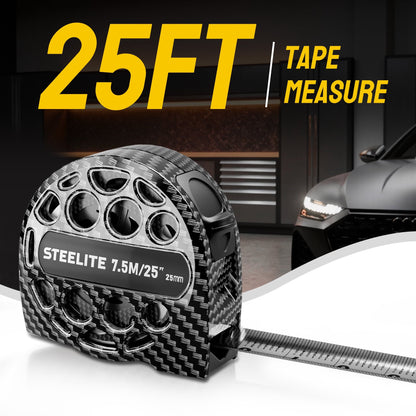 Steelite 25FT Tape Measure,Stainless Steel Measuring Tape with Lock Button,Portable Retractable Measure Ruler,Lightweight Hollow Design for Indoor and Outdoor Use