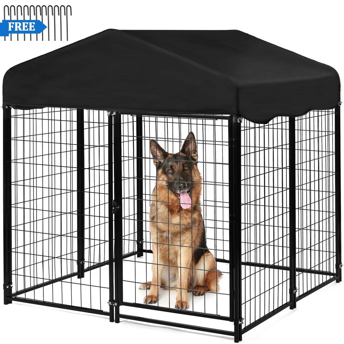 Suchown Outdoor Dog Kennel, 4ft  4.2ft  4.5ft Black Welded Wire Large Dog Playpen with UV Resistant Oxford Cloth Roof