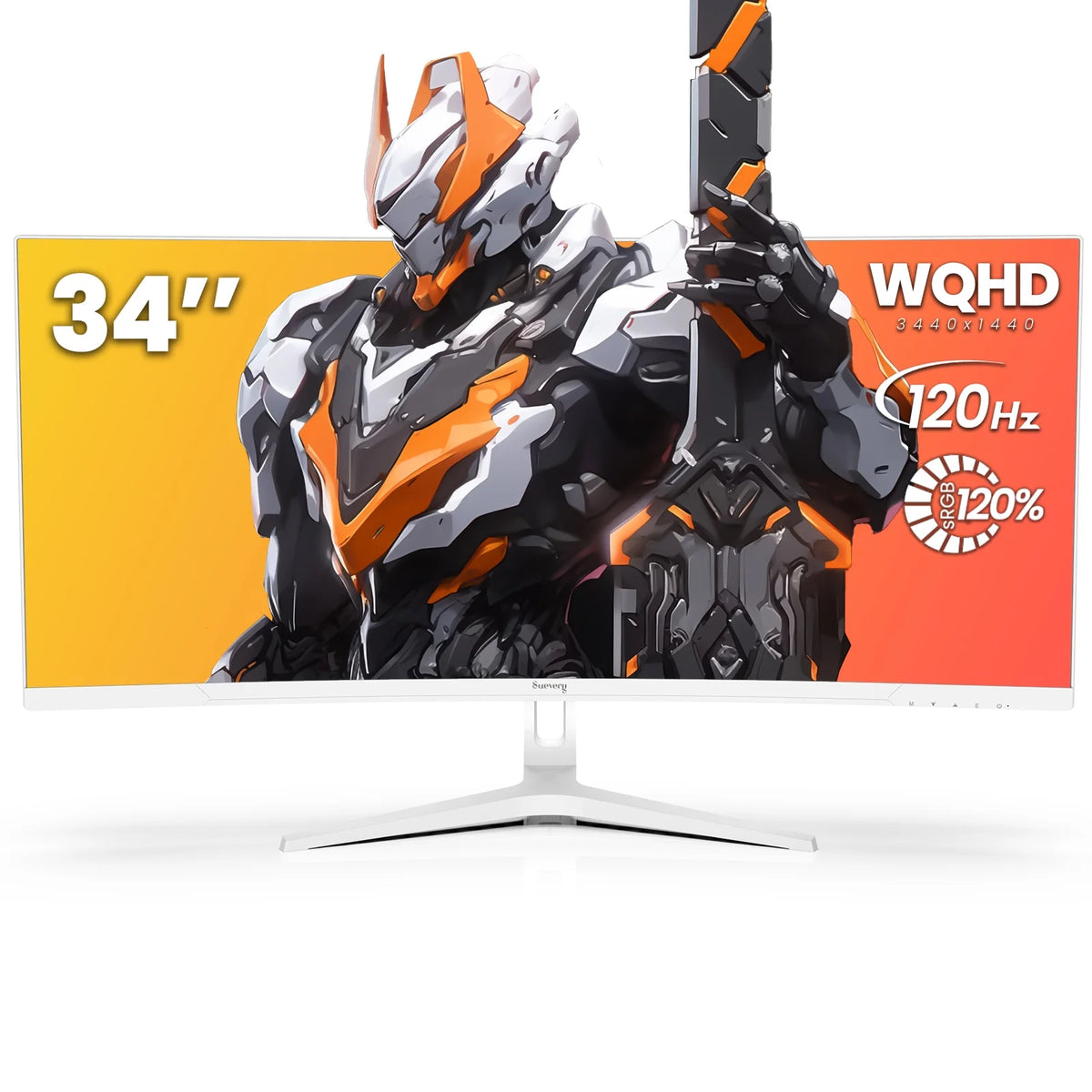 Suevery 34 Inch 120Hz Ultrawide Curved Gaming Monitor, WQHD (3440x1440p) , 21:9, 1500R,1ms(GTG), Support FreeSync, Wall-Mounted, DP & HDMI Port, White