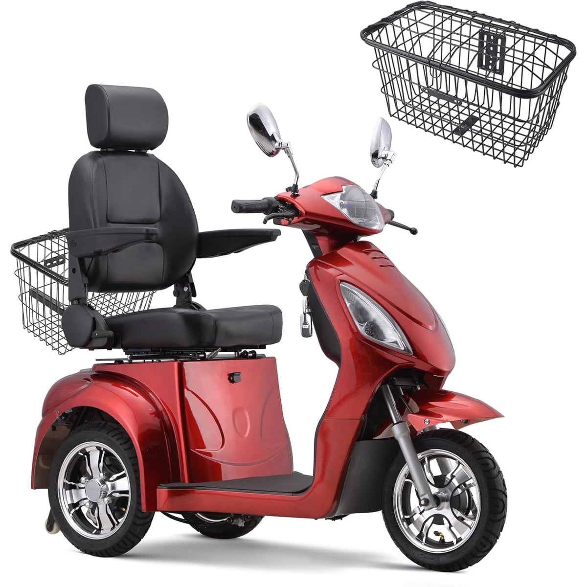 Super Large Electric 3 Wheel Mobility Scooters, Heavy Duty 800W Wheelchair Device, 500 LBS Capacity for Seniors  Adults, Speed Adjust, Remote Key, Receive Ready to Ride.（Red）