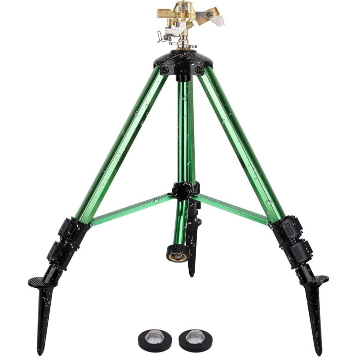 TOPHDY Heavy Duty Brass In-Ground Impact Sprinkler, PlugTripod Base, 360 Degree, 0-43 Feet Large Area Coverage, Adjustable Height 16-37 Inches, Suitable For Lawns, Patios