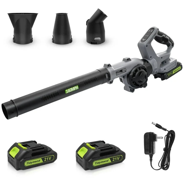 Sentryse Leaf Blower 20V 190CFM 160MPH Electric Leaf Blower Cordless with 2 Batteries and Charger, 3 Speed Modes, 3 Blowing Nozzles for Lawn Care, Blowing Leaves, Patio