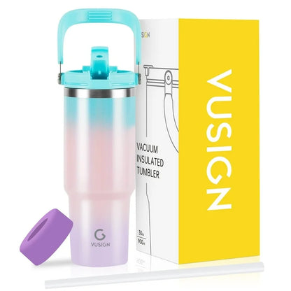 VUSIGN 30 oz Insulated Stainless Steel Tumbler with Swivel Handle