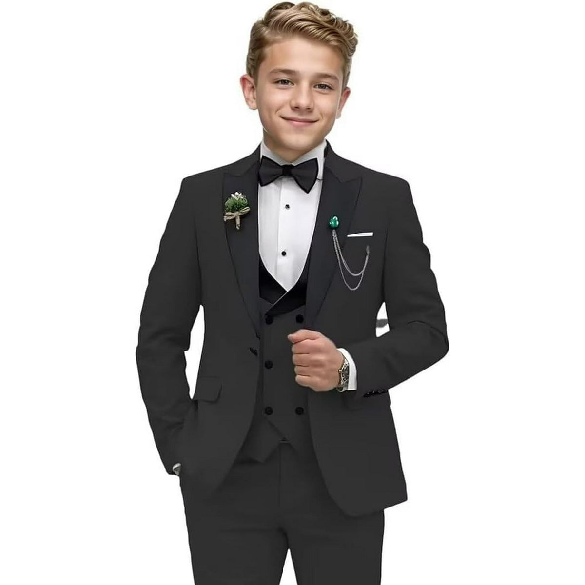 Wehilion Boys Suit Formal Tuxedo Suits for Boys Wedding Ring Bear Outfit 3 Pieces Kids Tuxedo Blazer Vest Pants