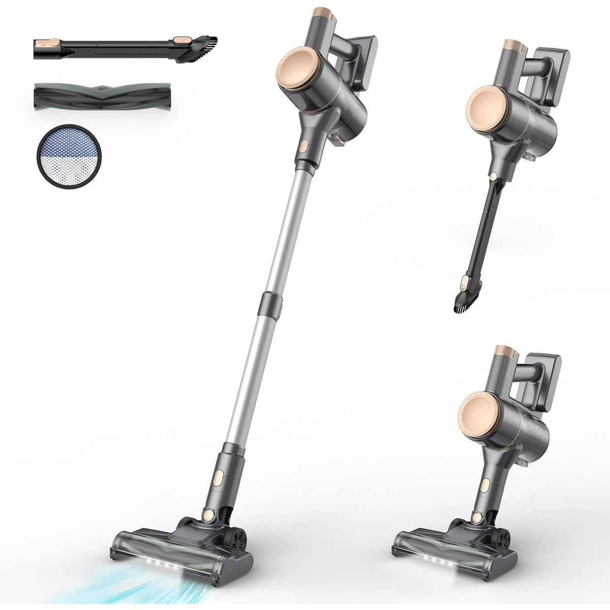 N8 Cordless Vacuum Cleaner,20Kpa 40 Mins Runtime Lightweight Stick Vacuum,Self-Standing, Rechargeable Vacuum Cleaners for Pet Hair,Carpet,Hardwood Floor (Gold)