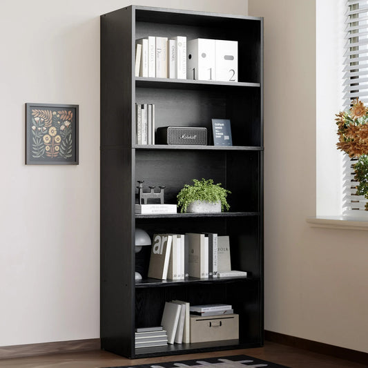 ZUNMOS 5 Shelf Bookcase, 53 Inch Tall Open Industrial Standing Bookshelf Large Storage for Home Office, Living Room, Bed Room, Black