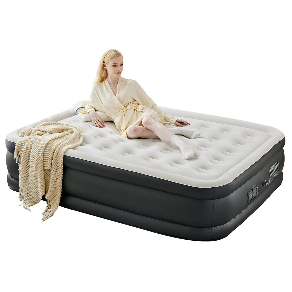 ZUNMOS Queen Air Mattress, 18" H Portable Low Noise Colchone Inflable with Built in Pump, Maximum Weight Capacity 660 LBS Air Bed for Camping, Indoor and Family