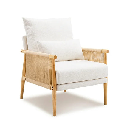 Zimtown Modern Accent Chair, Upholstered Armchair with Wooden Frame & Chenille Fabric, Comfy Lounge Chair for Living Room, Bedroom, Cream White