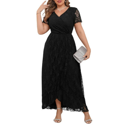 a.Jesdani Women's Plus Size Formal Dresses Lace V Neck Ruffles Sleeves Wedding Guest Dresses L 4X