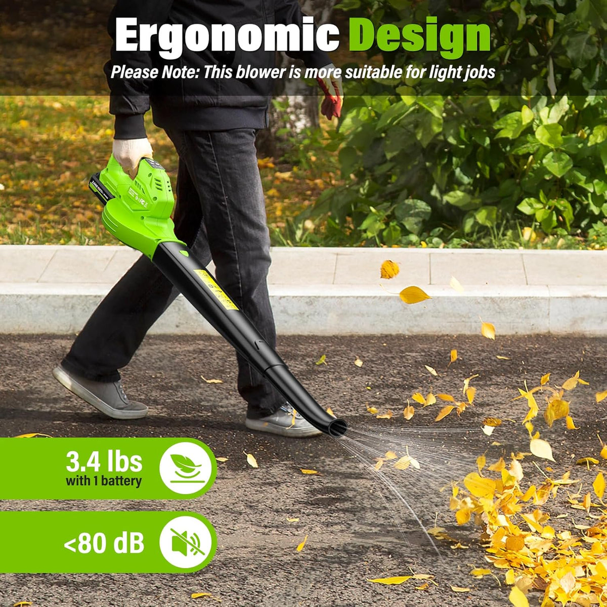 Leaf Blower, Lightweight Cordless Leaf Blower with 2 Battery Charger for Patio, Electric 20V Battery Powered Leaf Blower for Leaf/Snow/Dust Blowing