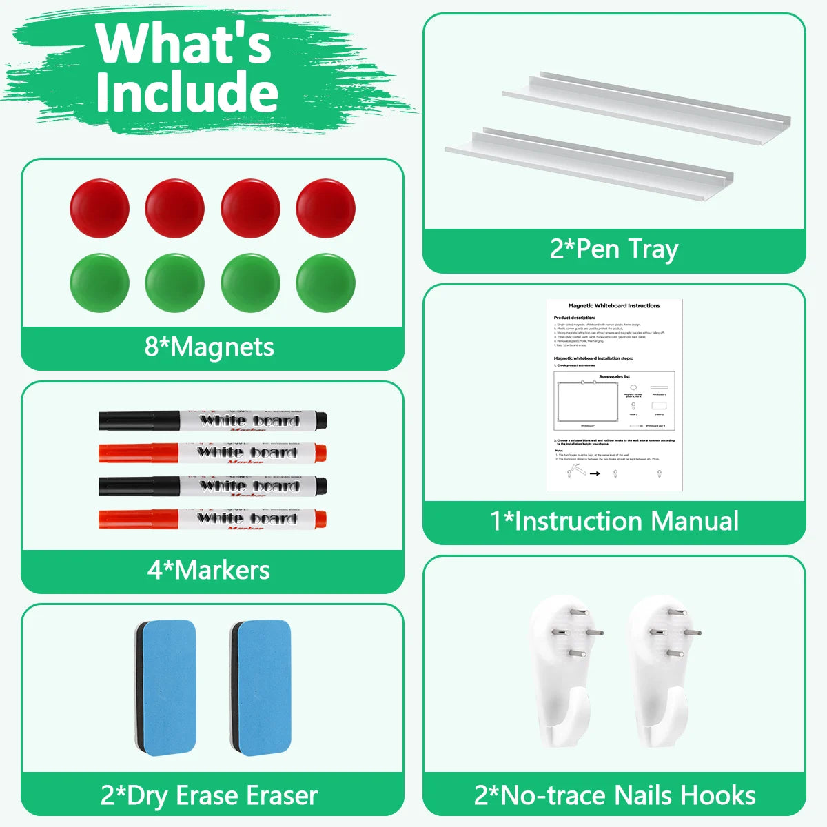 TNTANTS Magnetic White Board 36''×24'', Dry Erase Board for Home, School, Office, Silver Aluminium Frame Wall Mounted Whiteboard