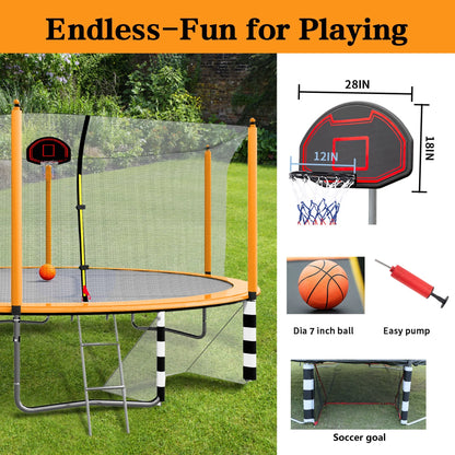 16FT Trampoline with Basketball Hoop, Outdoor Trampoline with Safety Enclosure Net, Recreational Trampoline for Kids and Adults with Soccer Goal, 1000lbs Weight Capatity for Backyard, Patio