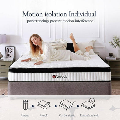 Vaobyk Queen Mattress, 12 inch Hybrid Queen Mattress in a Box, Memory Foam Mattress with Pocket Springs, Pressure Relief & Motion Isolation, CertiPUR-US Certified, Medium Firm