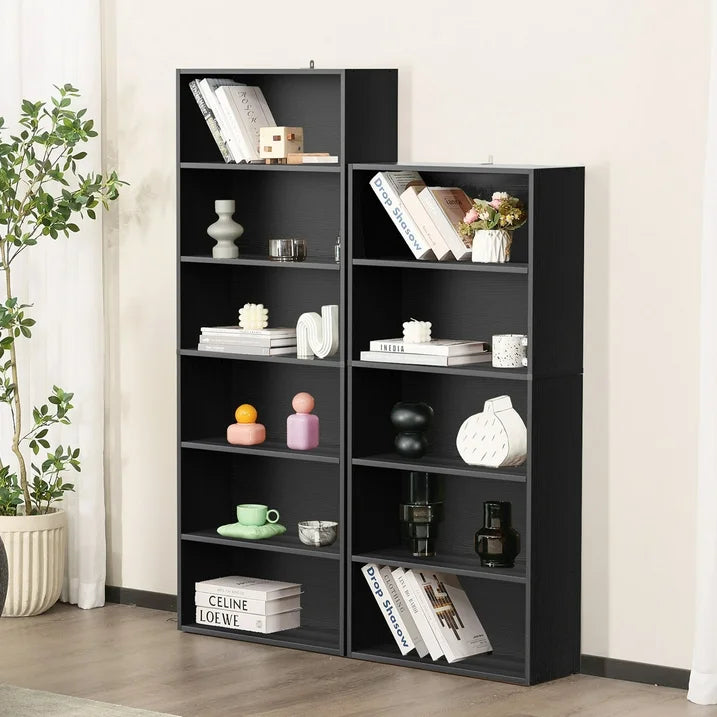 ZUNMOS 5 Shelf Bookcase, 53 Inch Tall Open Industrial Standing Bookshelf Large Storage for Home Office, Living Room, Bed Room, Black