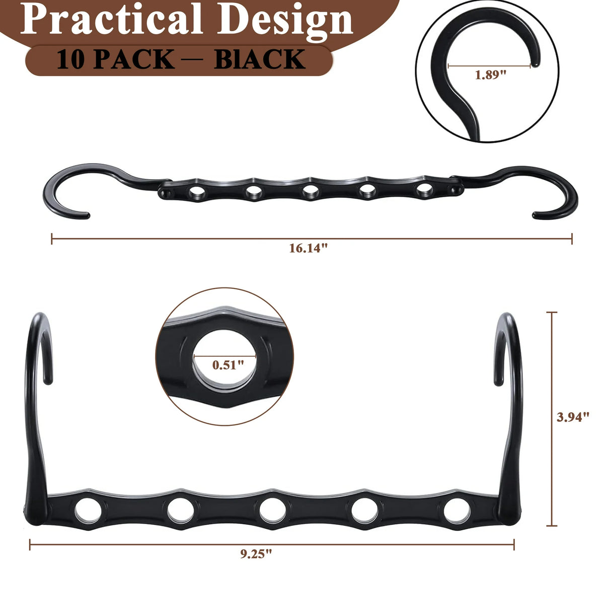 Aovky Space Saving Hangers for Clothes, 10 Pack Black Magic Hangers, 5 Holes Sturdy Plastic Hanging Closet Organizer and Storage, Shirt Hangers Space Saving, College Dorm Room Essentials