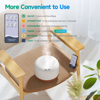 Fimilo 500ml Upgraded Water Scent Diffuser, Oil Diffuser with Remote Control for Large Room Home Office Car,Aromatherapy Fragrant Oil Air Humidifier Vaporizer for Gift(Black Wood Color Bottom)