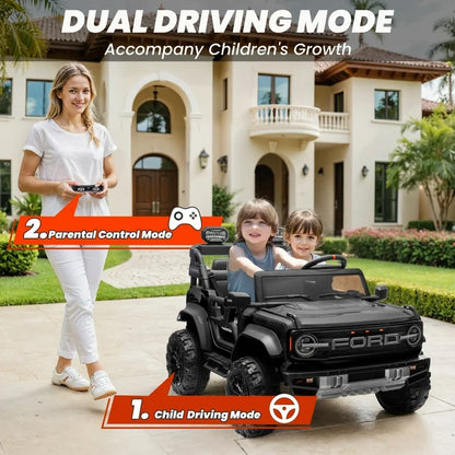 24V 2 Seater Ride on Cars for Big Kids, Licensed Ford Bronco Raptor Powered Ride on Toy Truck with Remote Control, Spring Suspension, Bluetooth, LED Light, Electric Car for Kids 3-8 Boys Girls, Black