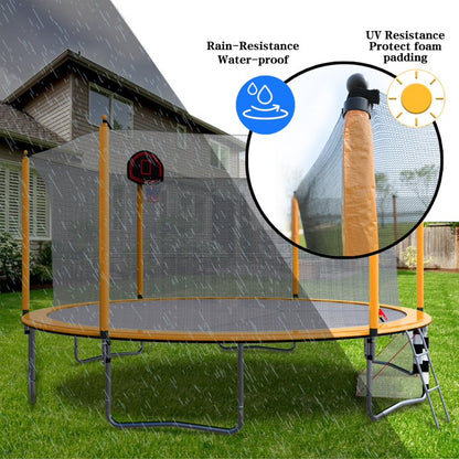 16FT Trampoline with Basketball Hoop, Outdoor Trampoline with Safety Enclosure Net, Recreational Trampoline for Kids and Adults with Soccer Goal, 1000lbs Weight Capatity for Backyard, Patio