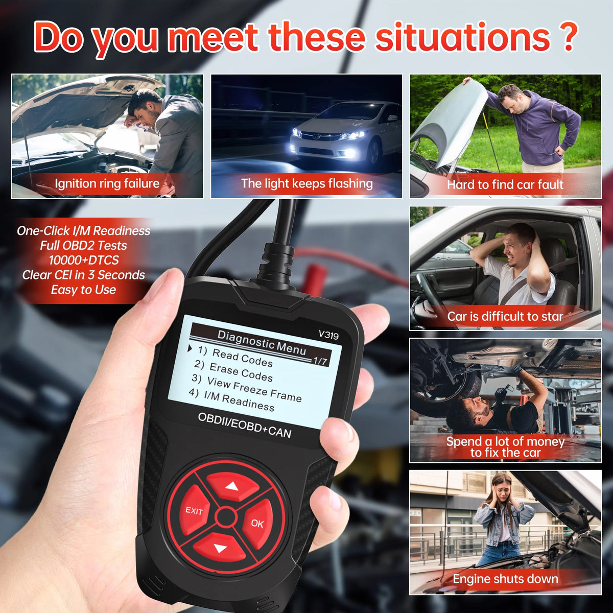 OBD2 Scanner Diagnostic Tool, Car Code Reader for Cars and Trucks for Quick Retrieval of Error Codes, Check Engine Code Reader for All OBD II Vehicles since 1996