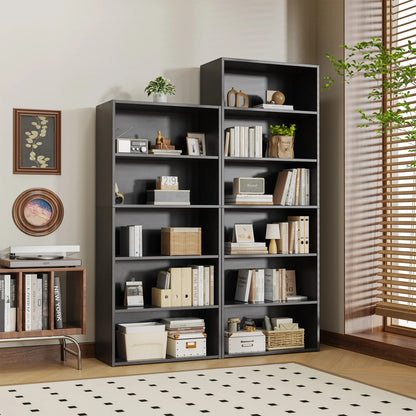 EDX 5 Tier Bookcase Storage, 53 Inch Large Tall Floor Standing Open Bookshelf for Home Office, Living Room, and Bedroom, Black