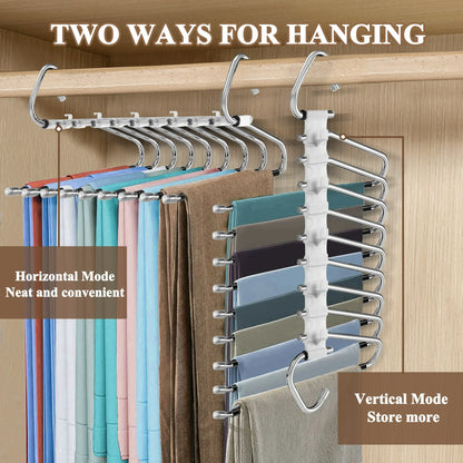 Aovky Pants Hangers Space Saving, 2 Pack Closet Organizer and Storage Clothes Jean Hangers, Multifunctional Pant Hangers Stainless Steel Anti-Slip Pants Rack for Jeans Skirts Scarf Legging Trousers
