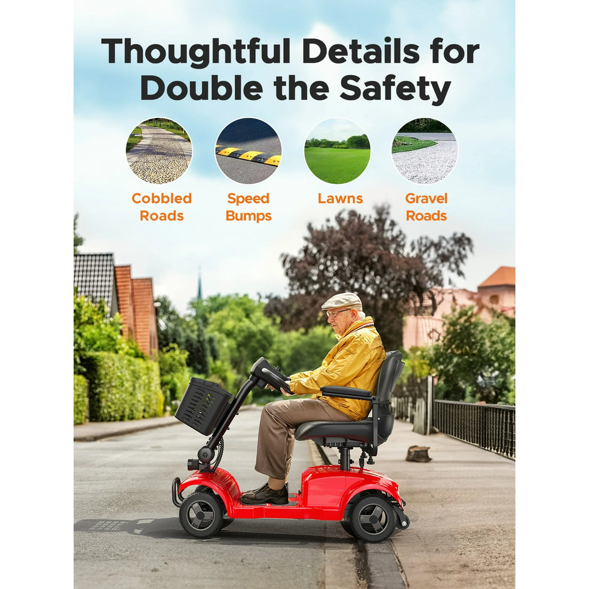 ENGWE 4 Wheels Folding Mobility Scooter with Basket，Electric Powered Travel Wheelchair for Elderly，264lbs for Adult,Red
