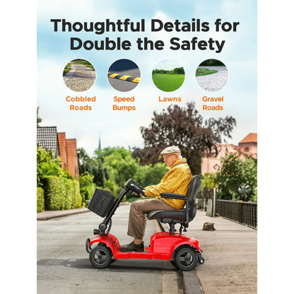 ENGWE 4 Wheels Folding Mobility Scooter with Basket，Electric Powered Travel Wheelchair for Elderly，264lbs for Adult,Red