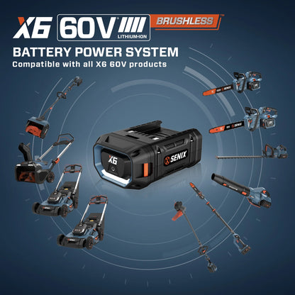 SENIX X6 60 Volt Max* 16-Inch Brushless Cordless Grass String Trimmer, 3Ah Battery and Charger Included