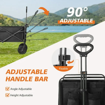 Collapsible Folding Wagon Cart, Camping & Shopping, Heavy Duty Utility Wagon with All-Terrain Wheels - Black（29.10*18.50*35.00inch）