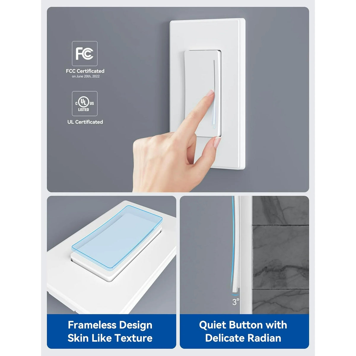 ELEGRP Smart Dimmer Light Switch Single Pole, 2.4GHz Wi-Fi Touch Dimmer Compatible with Alexa and Google Assistant, Neutral Wire Required, No Hub Required, UL and FCC Listed, White 1 PC