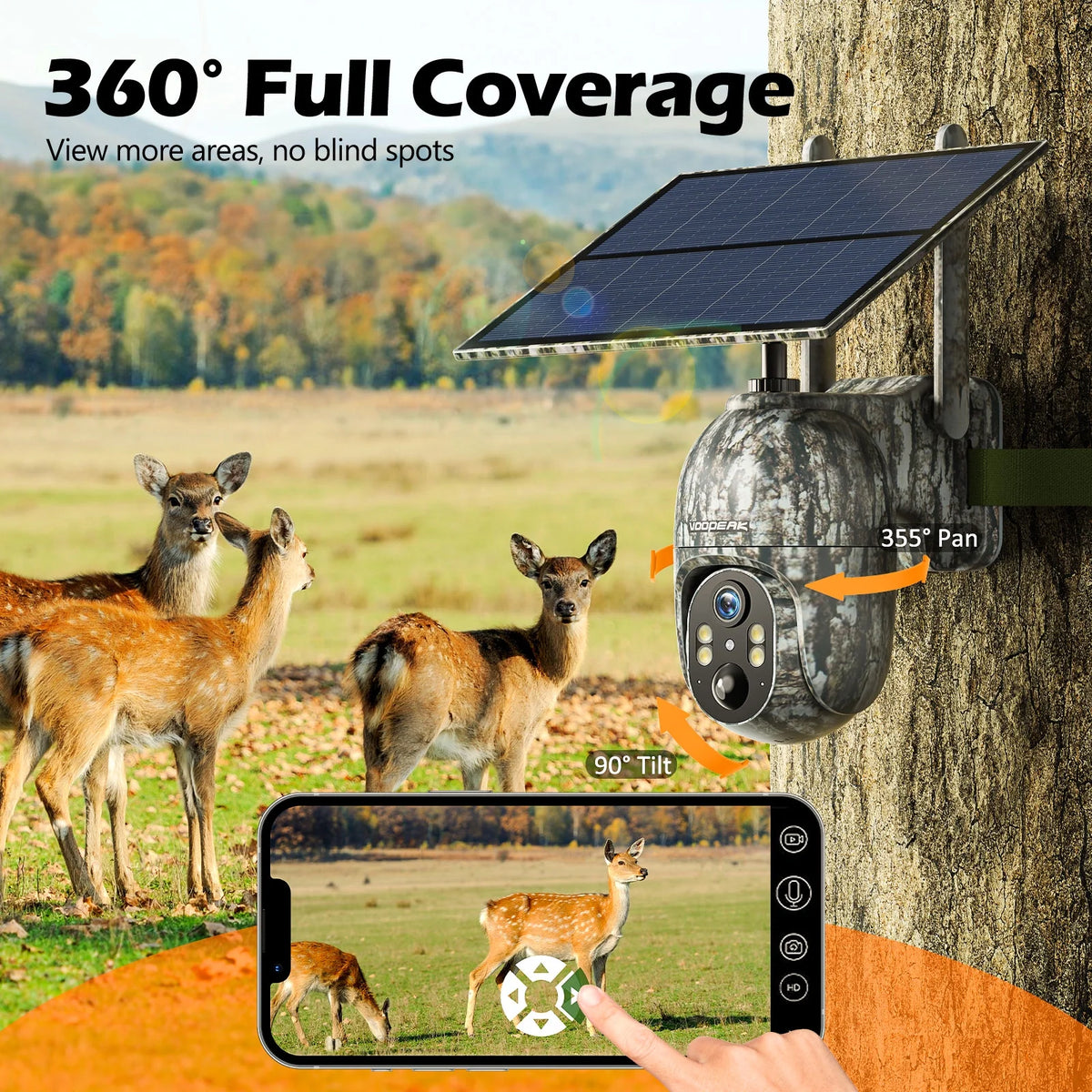 CAMPARK 2 Pack 4G LTE Cellular Trail Camera Wireless, Solar Game Camera with 360Pan 90Tilt, 2.5K HD Night Vision Motion Activated, Waterproof IP66, Hunting Security Camera with SIM&SD Card, NO WiFi