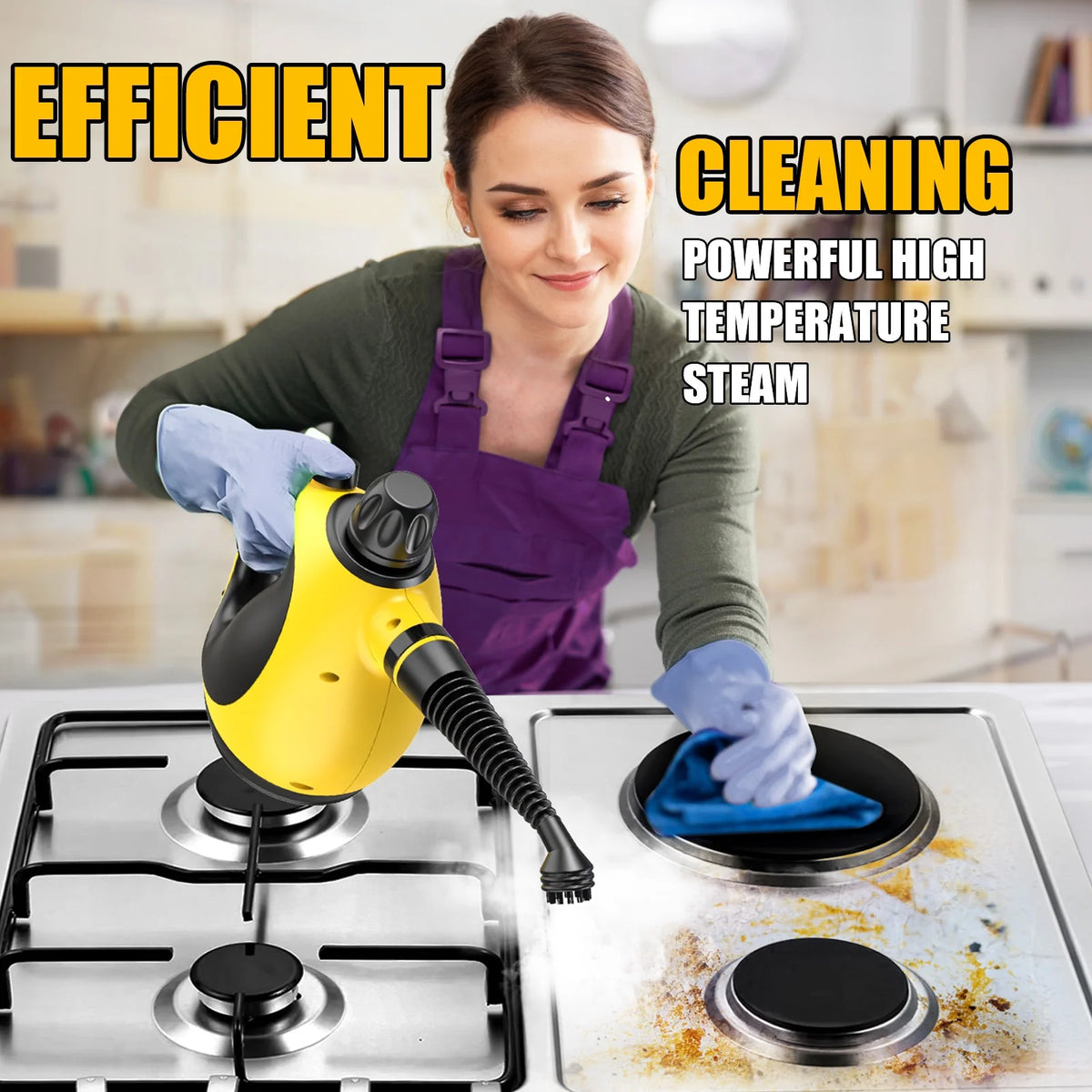 Loheer Pressurized Handheld Steam Cleaner for Home, 1200W Multi-Surface Steamer, 12.8oz Natural Steamer for Cleaning Car, Bathroom, Shower, Upholstery, Grout, Window, Grease