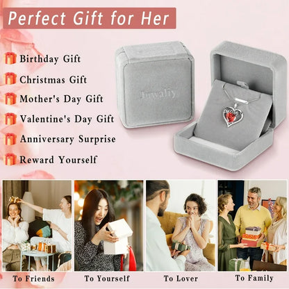 Juwaliy Women Necklace for Mom Grandma Mother's Day Gifts, Heart May Birthstone Necklace Emerald Green 925 Sterling Silver Pendant Christmas Jewelry