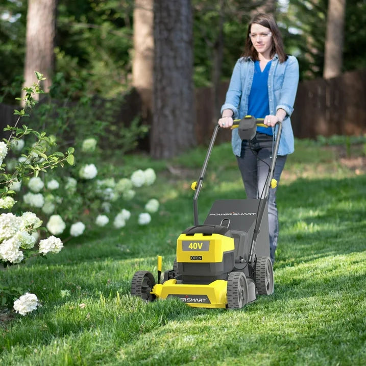 Cordless Electric 17 Lawn Mower, Segmart Battery Lawn Mower for 0.35 Acre lawns, 17Inch Cutting Deck, 5 Mowing Heights, Yellow