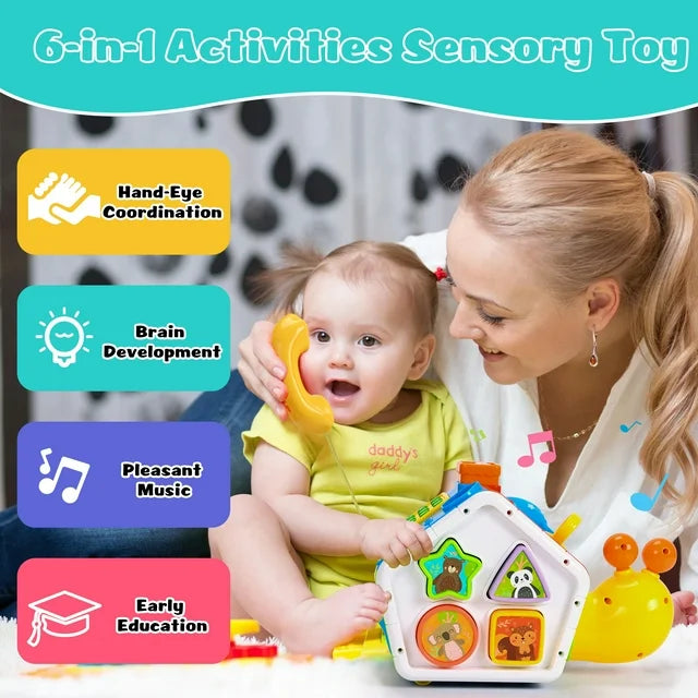 Musical Crawling Sensory Toys for Toddlers 1-3,6-in-1 Activity Cube Montessori Learning Toy for Baby Boys Girls