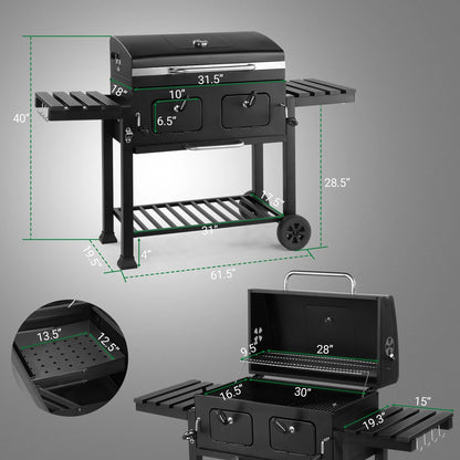 Ktaxon BBQ Grill Outdoor Charcoal Grill Smoker Large-sized Barbecue Grill with 2 Charcoal Doors for Patio,Backyard,Garden