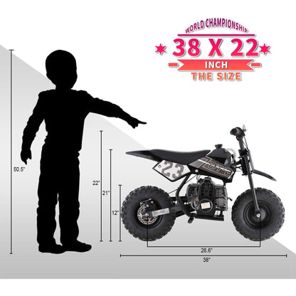 Mini Kid Dirt Bike, 49 CC 2 Stroke Gas Bike with Off Rode Tire, Suspensions, Disc Brakes, Max Load 160Lbs, Up to 20Mph, EPA Approved