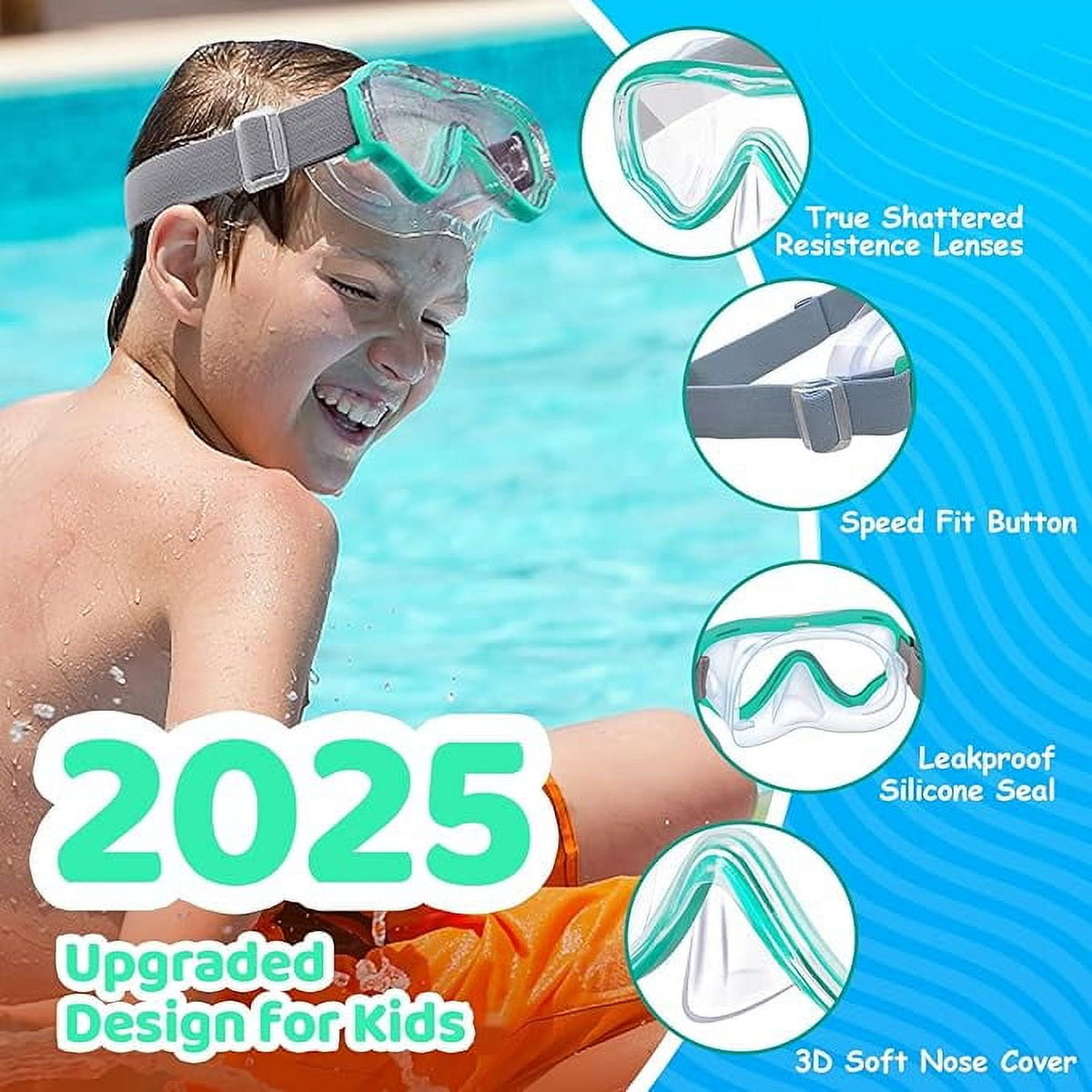 Kids Swim Goggles with Nose Cover, Diving Mask Elastic Fabric Strap Anti Fog Anti Shattered Lens Anti-scratch Anti-fog Swim Mask for Kid Children Swimming Goggles 3-14