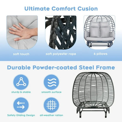 Brafab 2-Person Outdoor Egg Chair Wicker Basket Lounger Chairs with Stand Glider for Home Patio Xmas Gift,Steel Frame,Gray