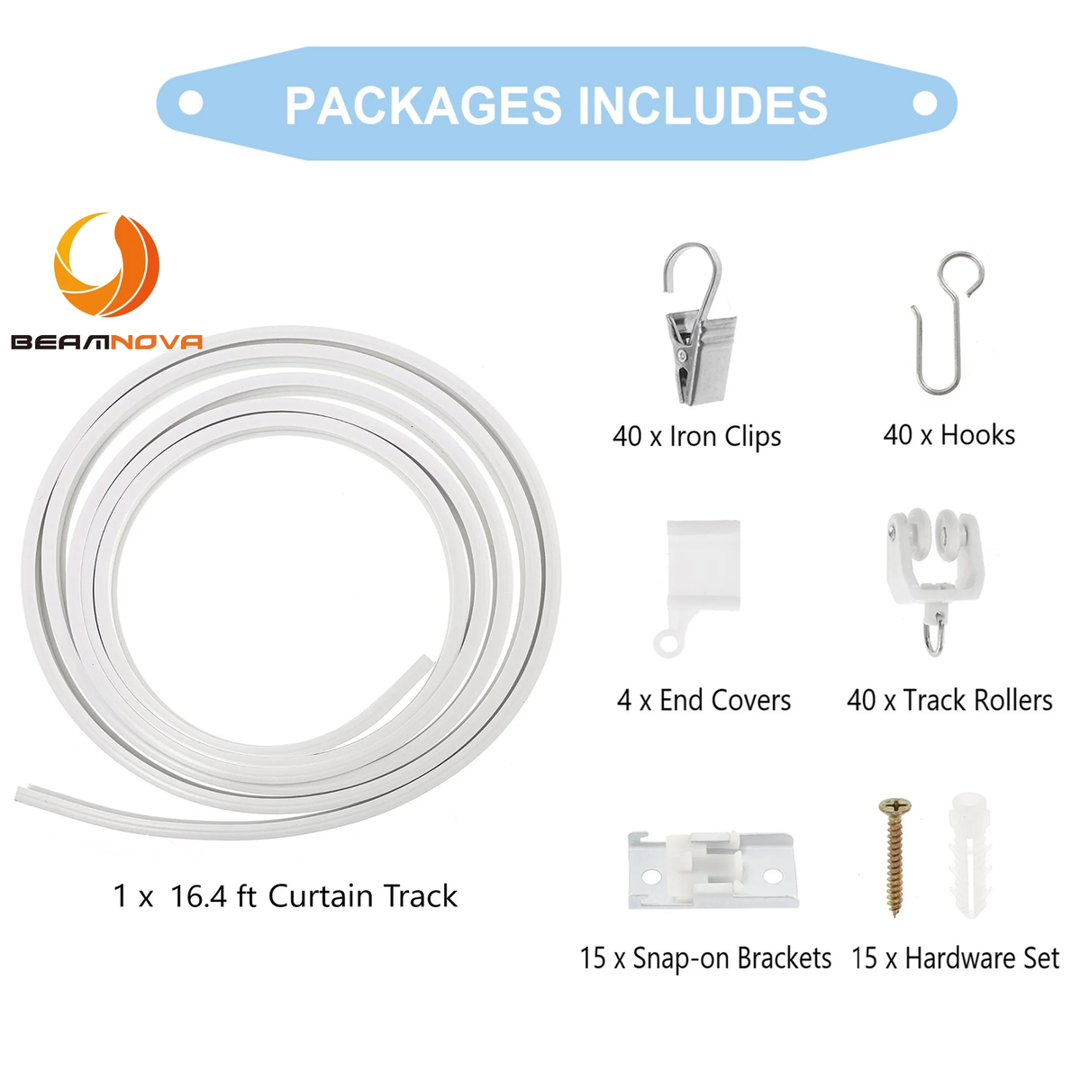Aovky Flexible Bendable Ceiling Curtain Track, 16.4FT (5m) Curved Curtain Track Ceiling Mount with Curtain Rail System, Ceiling Track for Curtains for Room Divider RV Shower Bay Window, White