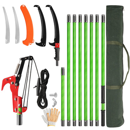 Ktaxon Outdoor 26FT Manual Pole Saw, Lightweight Tree Trimmers Long Handle Pruner Set, Sharp Steel Blade and Scissors Pole Saw for Trimming Palm, Pear Tree, Fir Tree(Green)