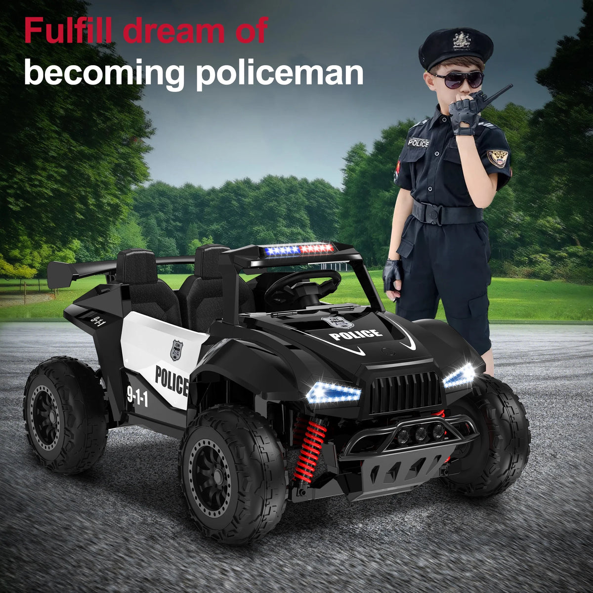 24V 2-Seater Ride On Police Pickup, 4WD/2WD Switchable Kids UTV, 800W Motors W/Remote Control, 3 Speeds, Electric Truck Car Toy Gifts for Kids with Megaphone, Alarm Lights, MP3, 2 Safety Belts, Black