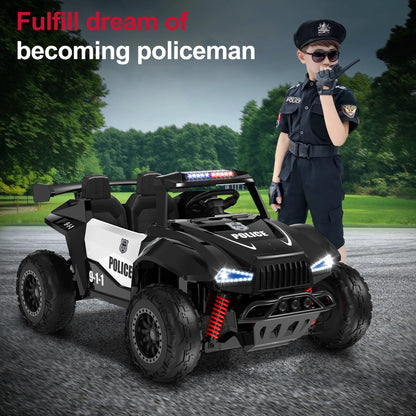24V 2-Seater Ride On Police Pickup, 4WD/2WD Switchable Kids UTV, 800W Motors W/Remote Control, 3 Speeds, Electric Truck Car Toy Gifts for Kids with Megaphone, Alarm Lights, MP3, 2 Safety Belts, Black