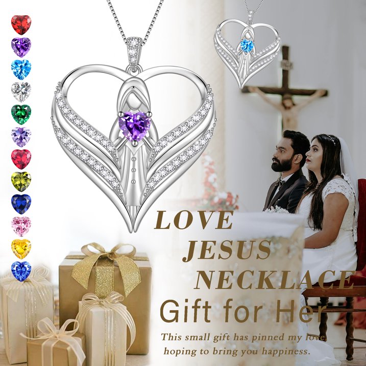 Beautlace 925 Sterling Silver Angle Heart Necklace with December Birthstone,Guardian of Love Heart Pendant Necklace Jewelry Birthday Christmas Valentines Gifts for Women Mom
