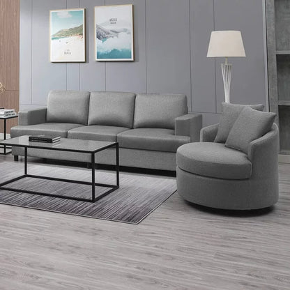 Mjkone 2 Piece Upholstered Living Room Sofa Set, Sectional Sofa Couch, Linen Furniture Sets Including 3-Seater Sofa and Single Sofa Chair for Apartment/Living Room/Bedroom (Light Grey)