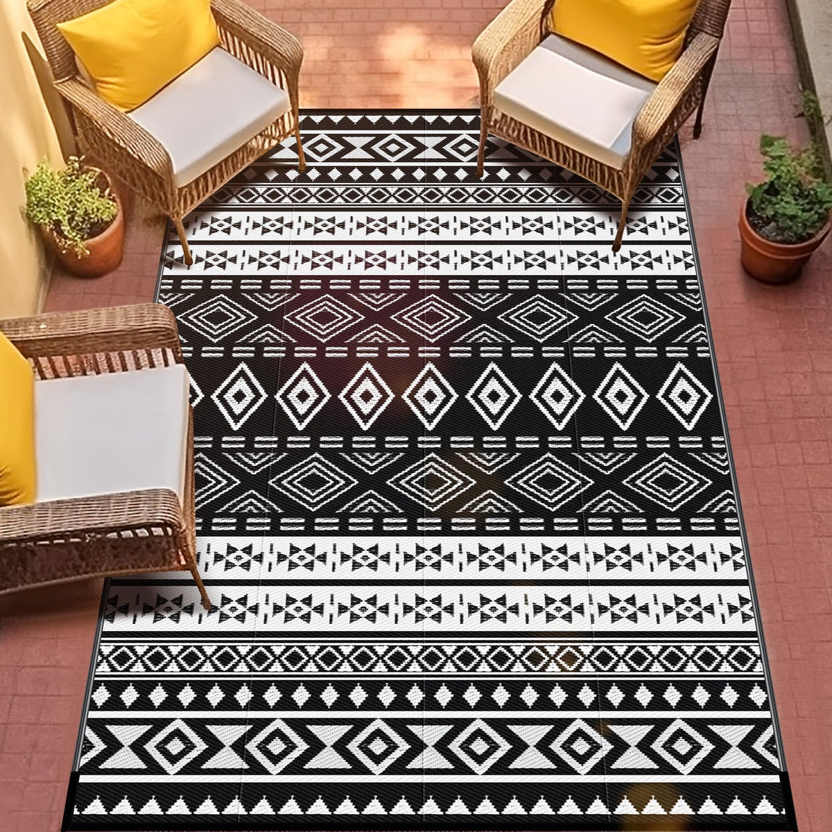 GOTGELIF 6x9 Outdoor Rug Plasti Straw Rug Waterproof PP Tube Woven Picnic Mat for Patio Decor Porch Balcony Picnic Rug