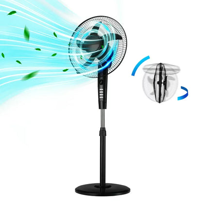 Melliful Pedestal Fan, 16" Adjustable Oscillating DC Fan with 3 Modes and 9 Speed, Less Noise Cooling Fan, Black