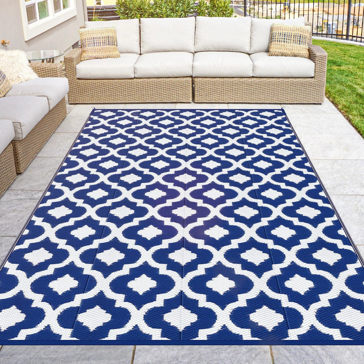 GOTGELIF 9x12 Outdoor Rug Waterproof Area Rugs Reversible Patio Rug Portable Rug with 4 Ground Nails for RV,Patio,Backyard,Deck,Picnic,Beach