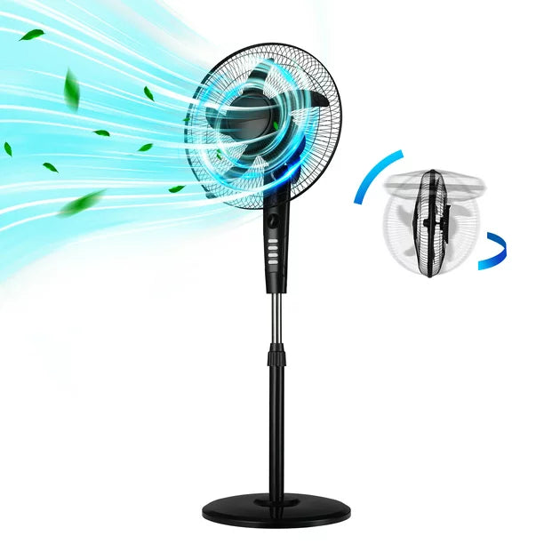 IFANZE 16" Pedestal Fan, Brushless Motor Oscillating Stand Fan Height Adjustable, 3 Speeds Settings, Ideal for Home Office Bedroom Use